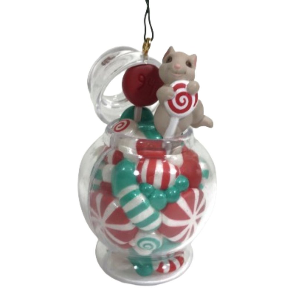 Vintage Hallmark Christmas Tree Ornament Mouse in Jar of Candy 90s